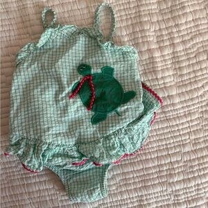 Kids Green Striped One Piece Swimsuit